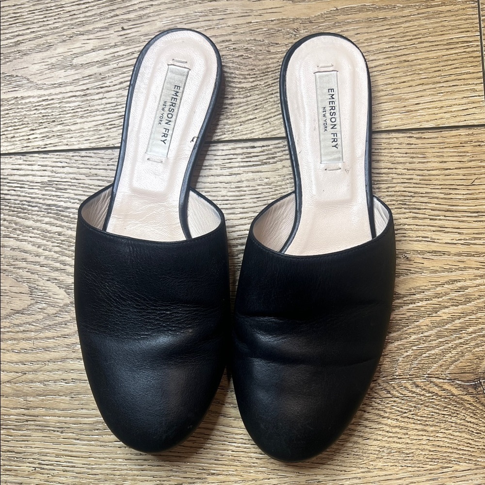 Emerson Fry Black Leather Slides Size 6 - Picture 2 of 10